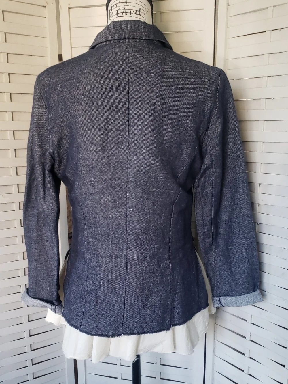 Amici By Baci Dark Blue Women's Tailored Button-Front Jacket Distress Size M